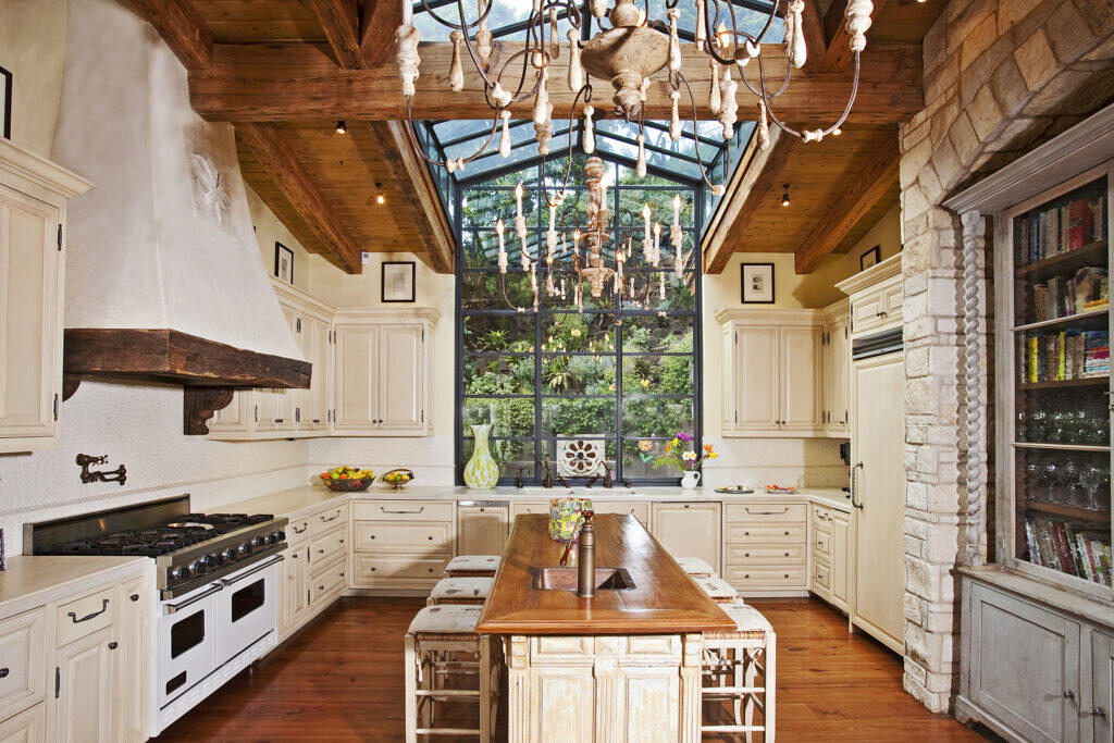StoneCanyon07 Traditional Kitchen Interior with Steel Window and Ridge Skylight.