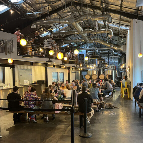 Interior of converted Industrial Factory into brewerey and tasting room.