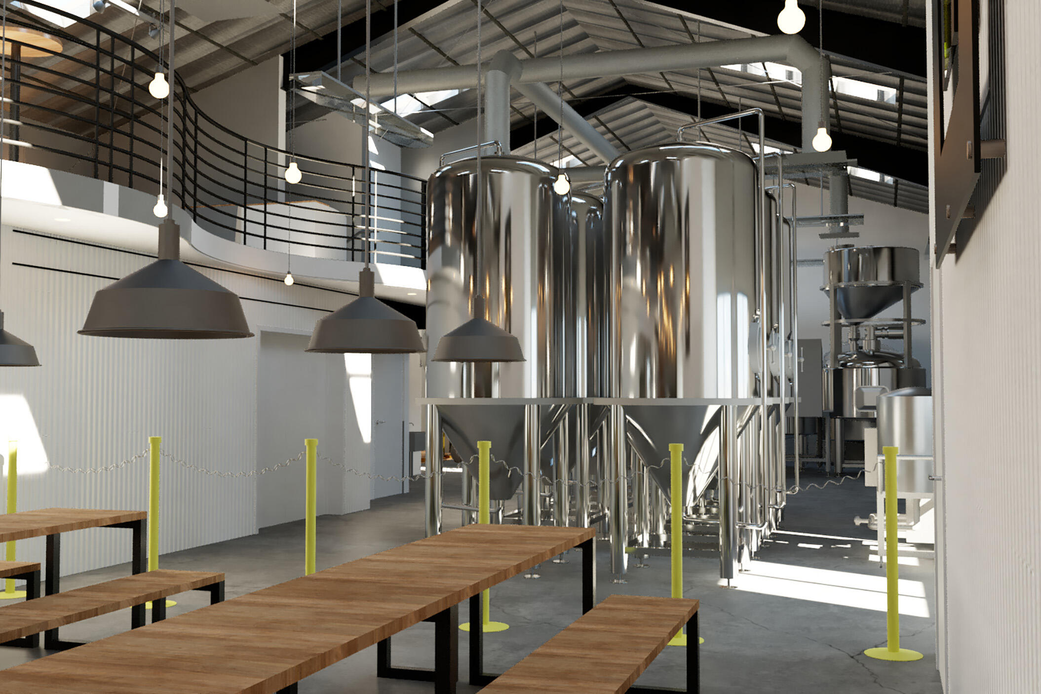 Rendering of tasting room and brewery space.