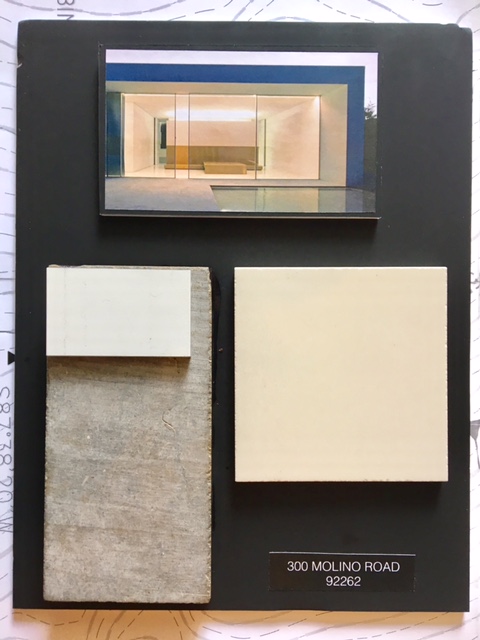 Photograph of amaterial board for the Monocoque Pool House.